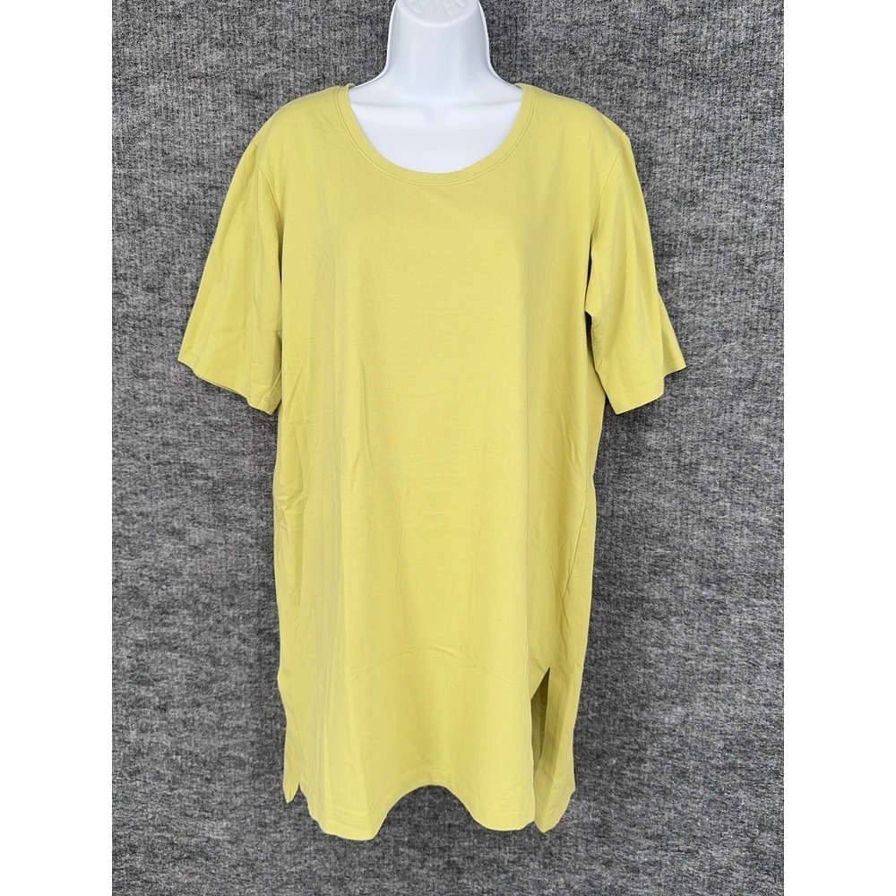 Eileen Fisher Shirt Womens M Yellow Organic Cotton Stretch Tunic Tee Top